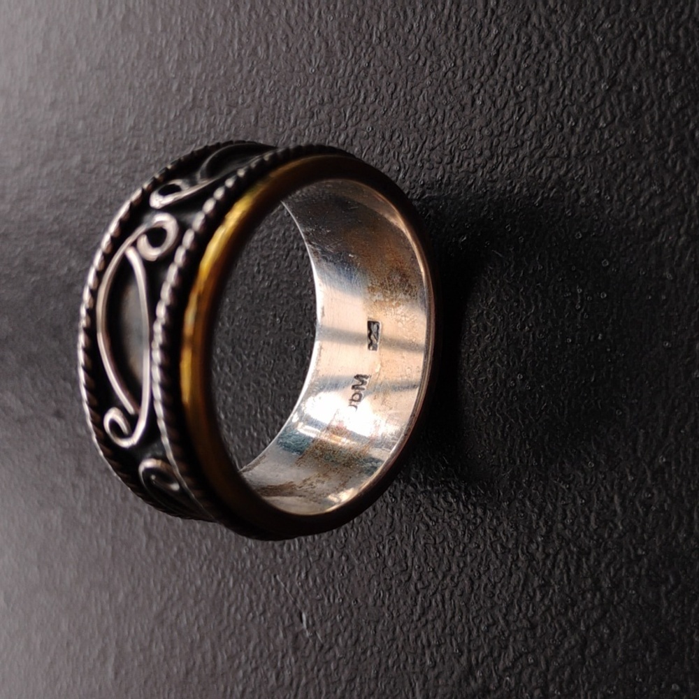 Meditation Mixed Metal Silver Copper Brass Spinner Ring Sz 9 Marked JDM 925